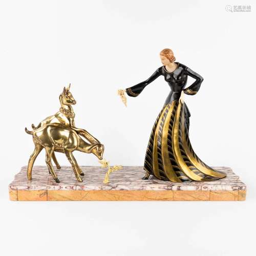 Lady with deer, a statue made in art deco style. (L:17 x W:6...