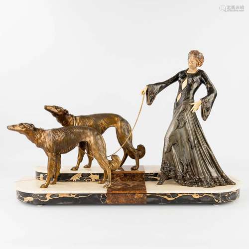 Giorgio GORI (XX) 'Lady with greyhounds' a statue made in ar...