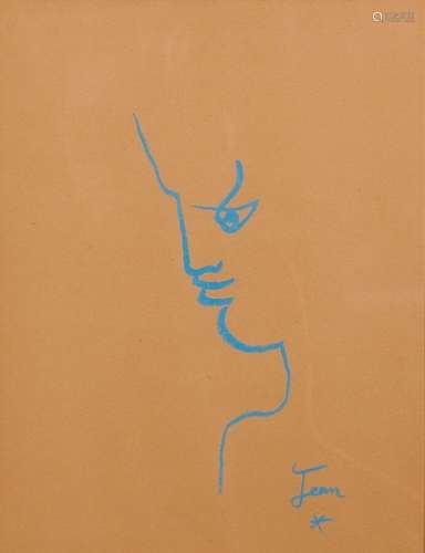 COCTEAU Jean (1899-1963)<br />
Profil <br />
Crayon gras, si...