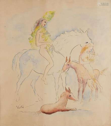 VERTES Marcel (1895-1961)<br />
Cavalières<br />
aquarelle e...