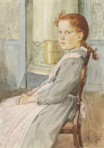 Carl Olof Larsson (1853-1919), Fillette assise, aquarelle su...