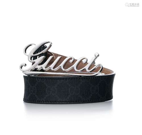 Gucci, ceinture en toile enduite gris anthracite Guccissimo,...