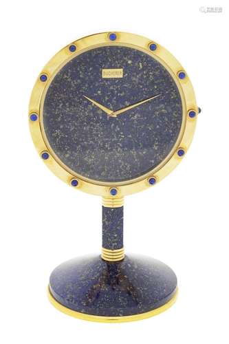 Bucherer, pendulette en métal doré ornée de lapis-lazuli