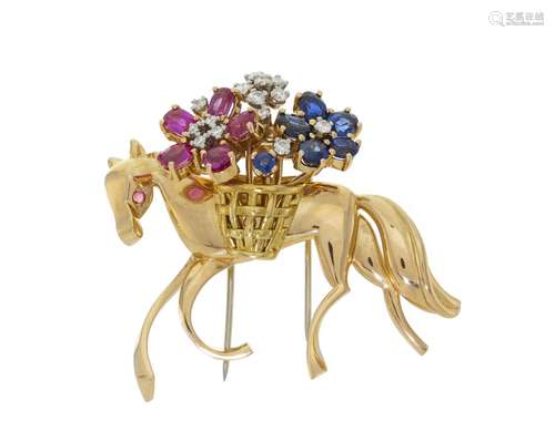 Patek Philippe, broche cheval 3 ors 750 ornée d'un panier de...