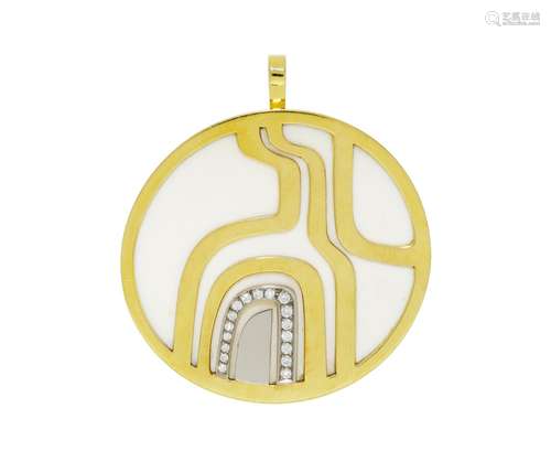 Broche-pendentif 2 ors 750 formant un motif abstrait serti d...