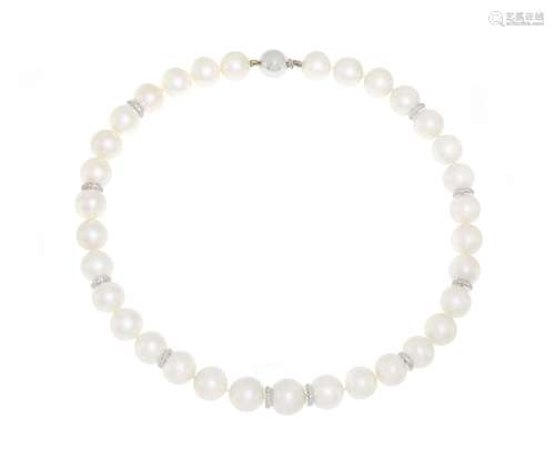 Collier 1 rang de perles de culture blanches avec intercalai...