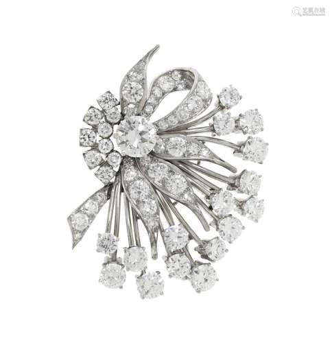 Broche bouquet or gris 750 sertie de diamants taille ancienn...