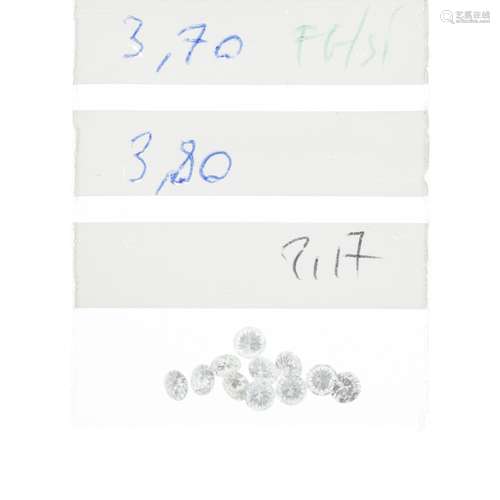 Lot de diamants sur papier env. 2 cts de diamètre de 3.70 à ...