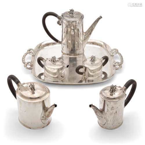 A MEXICAN STERLING SILVER FIVE-PIECE 'JAGUAR' TEA AND COFFEE...