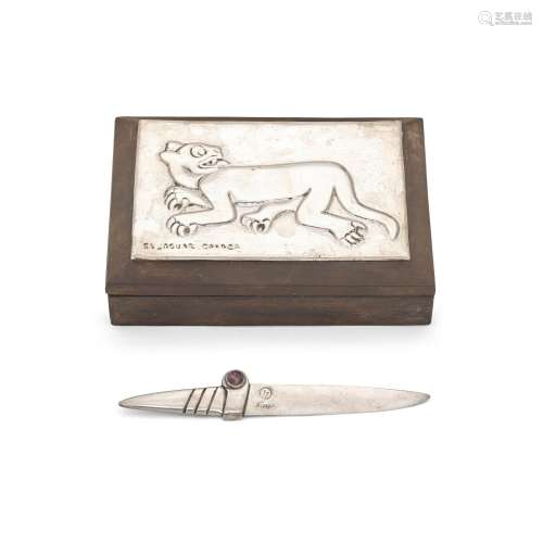 A MEXICAN WOOD BOX AND STERLING SILVER LETTER OPENER, WILLIA...
