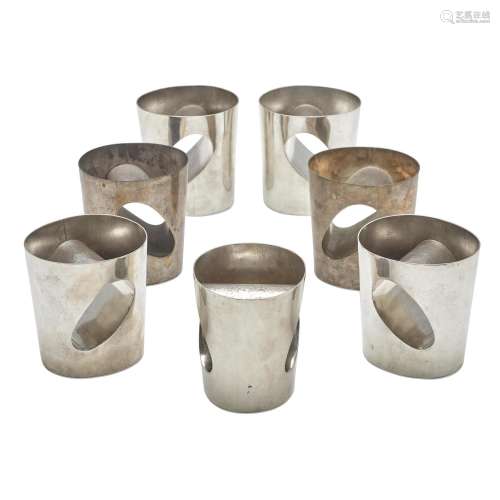 SEVEN MEXICAN STERLING SILVER MODERNIST TUMBLERS, ANTONIO PI...