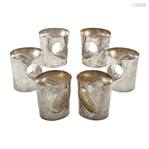 SIX MEXICAN 930 STERLING SILVER MODERNIST TUMBLERS, ANTONIO ...