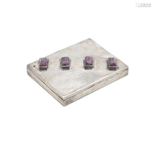 A MEXICAN AMETHYST AND STERLING SILVER BOX, FRED DAVIS, 20TH...