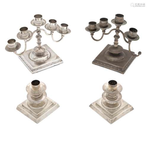 TWO PAIRS OF MEXICAN STERLING SILVER CANDLEHOLDERS, WILLIAM ...