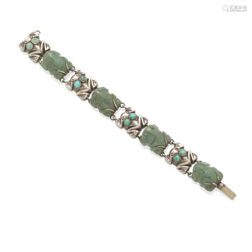 A SILVER AND TURQUOISE FROG BRACELET, WILLIAM SPRATLING, CIR...