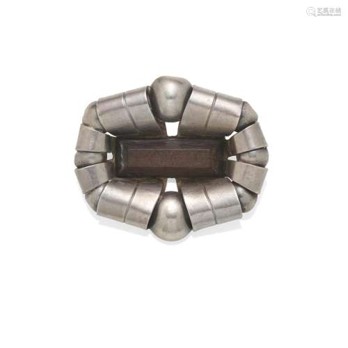 A SILVER AND WOOD BROOCH, WILLIAM SPRATLING, CIRCA 1940-46