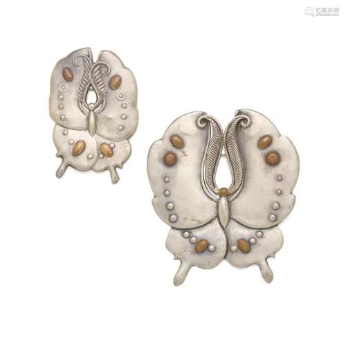 TWO SILVER AND COPPER BUTTERFLY BROOCHES, WILLIAM SPRATLING,...