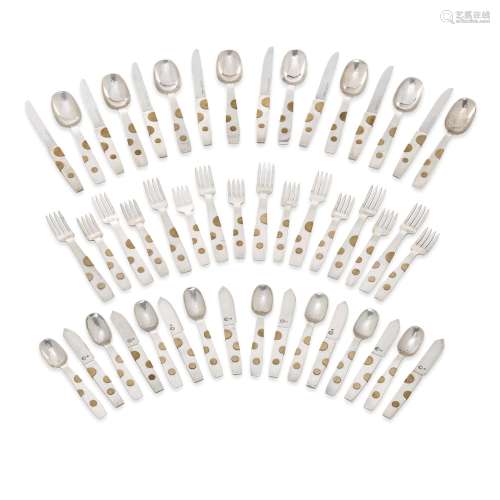 A MEXICAN BRASS AND STERLING SILVER FLATWARE SERVICE FOR EIG...