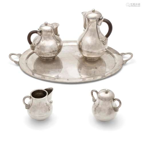 A MEXICAN STERLING SILVER FIVE-PIECE TEA AND COFFEE SERVICE,...