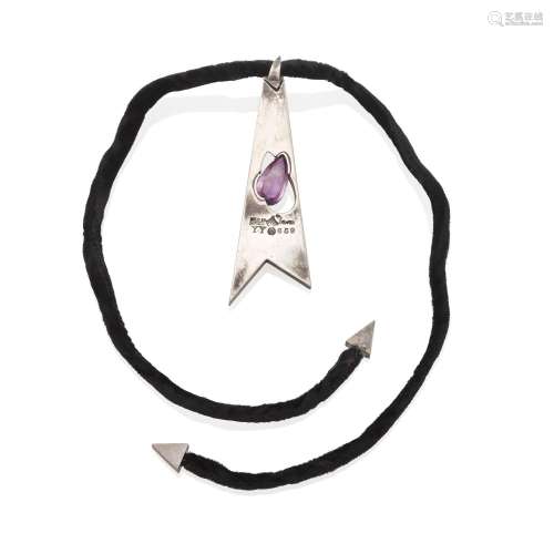 A SILVER, AMETHYST AND CORD PENDANT NECKLACE, ANTONIO PINEDA