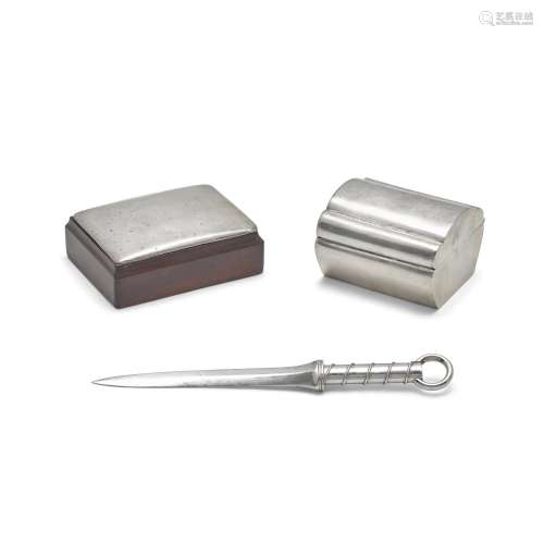 TWO MEXICAN STERLING SILVER BOXES AND A LETTER OPENER, WILLI...