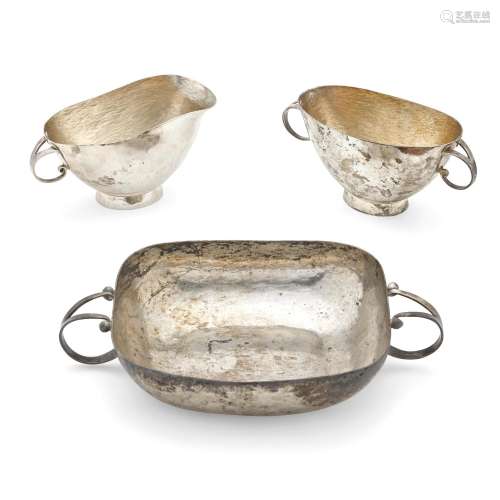 A MEXICAN STERLING SILVER CREAMER AND OPEN SUGAR SET WITH A ...