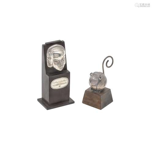 TWO MEXICAN STERLING SILVER FIGURES ON WOOD BASES, WILLIAM S...