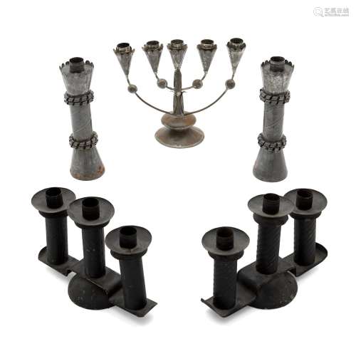 FIVE MEXICAN TIN CANDELABRA, WILLIAM SPRATLING, CIRCA 1930 T...