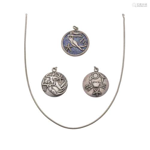 THREE SILVER ZODIAC PENDANTS, MARGOT DE TAXCO