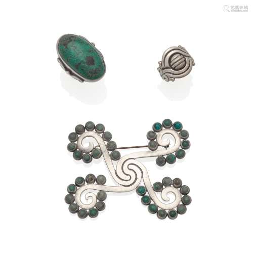 A GROUP OF SILVER AND AZURMALACHITE JEWELRY, HECTOR AGUILAR