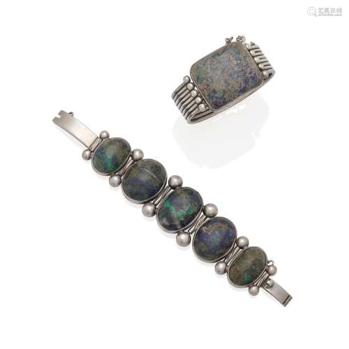 TWO SILVER AND AZURMALACHITE BRACELETS, HECTOR AGUILAR