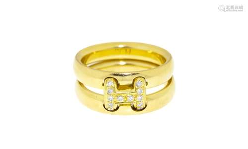 Hermès, H, bague double or 750 sertie de diamants taille bri...