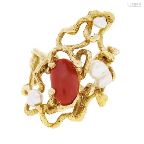 Gilbert Albert, bague or 750 effet écorce sertie de perles B...