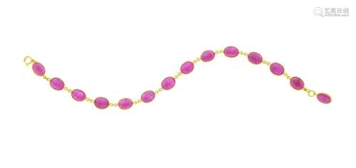 Bracelet or 750 serti de rubis taille ovale