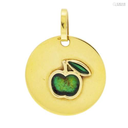 Pendentif pomme or 750 et émail plique-à-jour