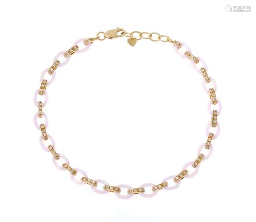 Bracelet céramique et or rose 750 serti de diamants, long. a...