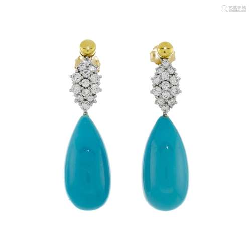 Paire de pendants d'oreilles 2 ors 750 retenant des gouttes ...