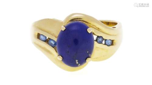 Bague or 585 serti d'un lapis-lazuli épaulé de saphirs taill...