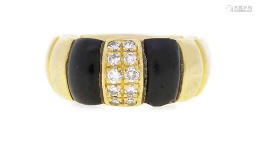 Bague or 750 sertie de bandes d'onyx ainsi que de diamants t...