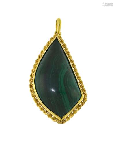 Pendentif or 750 serti d'une malachite entourage maille cord...