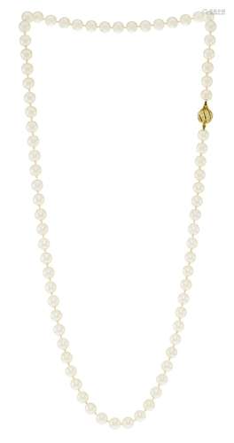 Collier 1 rang de perles de culture blanches, fermoir boule ...