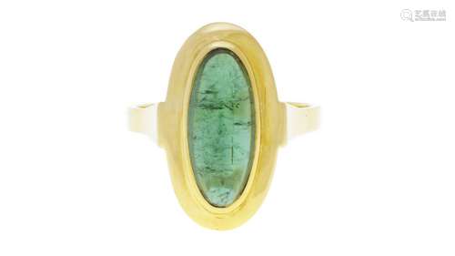 Bague or 750 sertie d'un cabochon de tourmaline verte