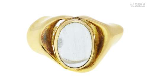 Bague or 750 sertie d'un cabochon d'aigue-marine