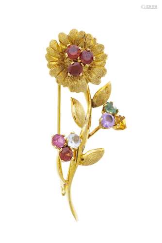 Broche bouquet or 750 sertie de citrines, d'améthyste et de ...