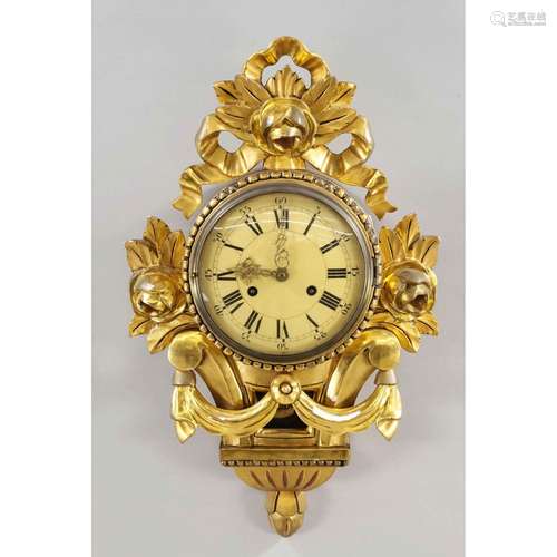 Cartel clock wood leaf gilded,