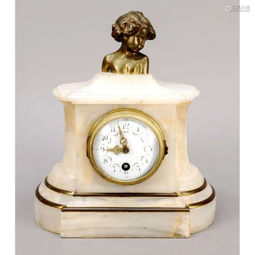 Table clock made of white onyx