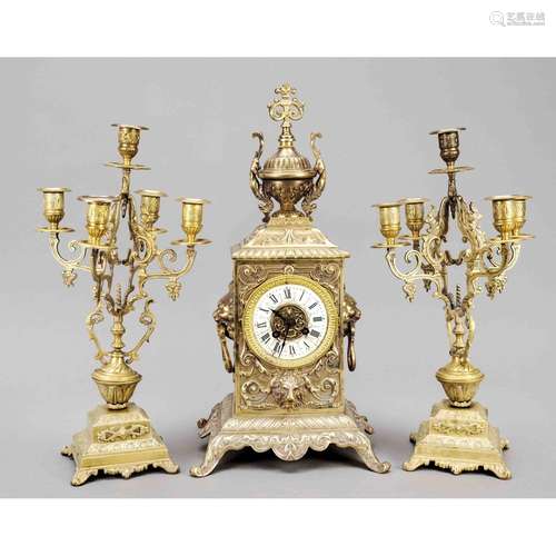 3-piece clock set, brass gilde