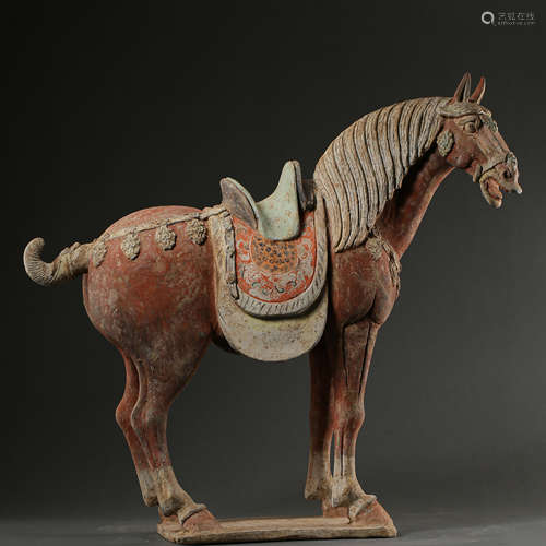 CHINESE PAINTED POTTERY HORSE, TANG DYNASTY