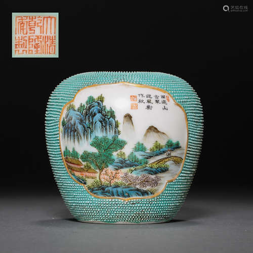 CHINESE QING DYNASTY BLUE AND WHITE POWDER ENAMEL POT