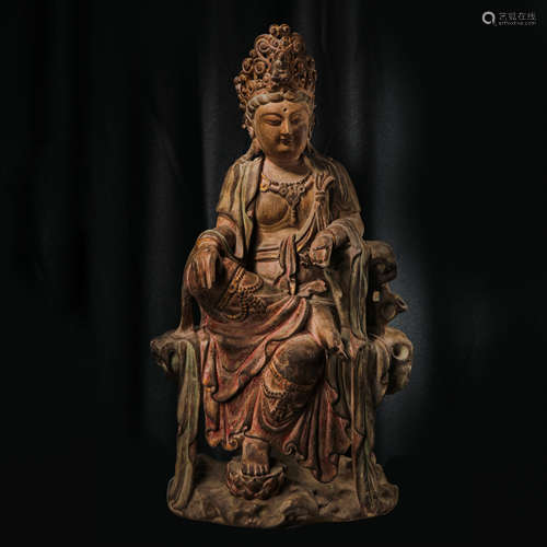 SITTING GUANYIN WOOD CARVING, SONG DYNASTY, CHINA